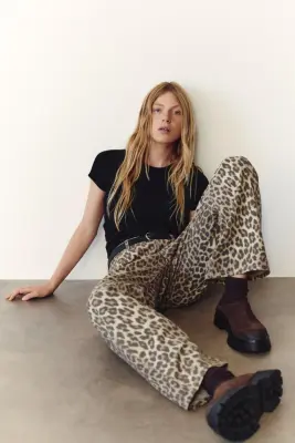 Pantalon baggy en twill de coton - Beige clair/imprimé léopard — photo 2
