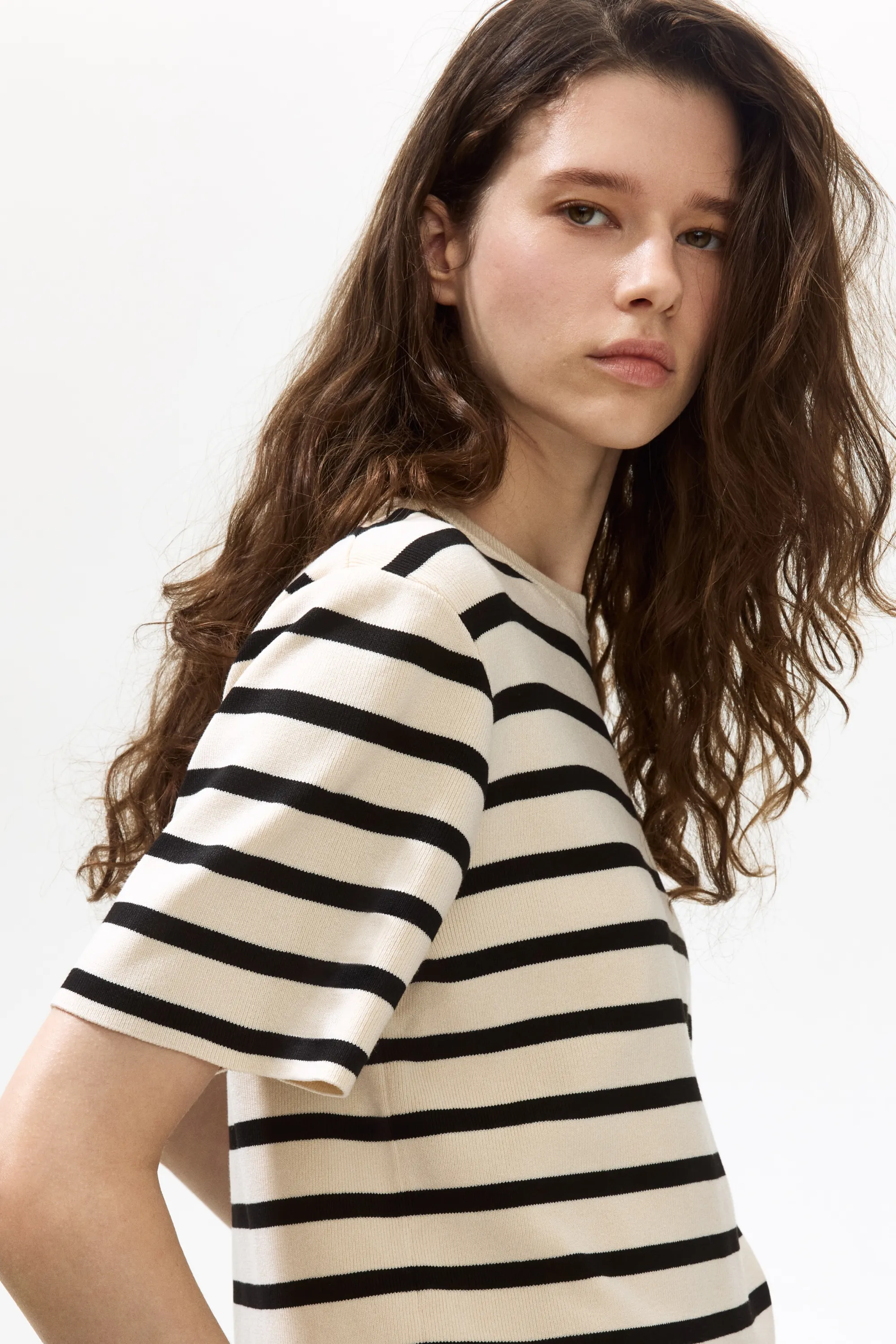 T-shirt en maille - Beige clair/rayé