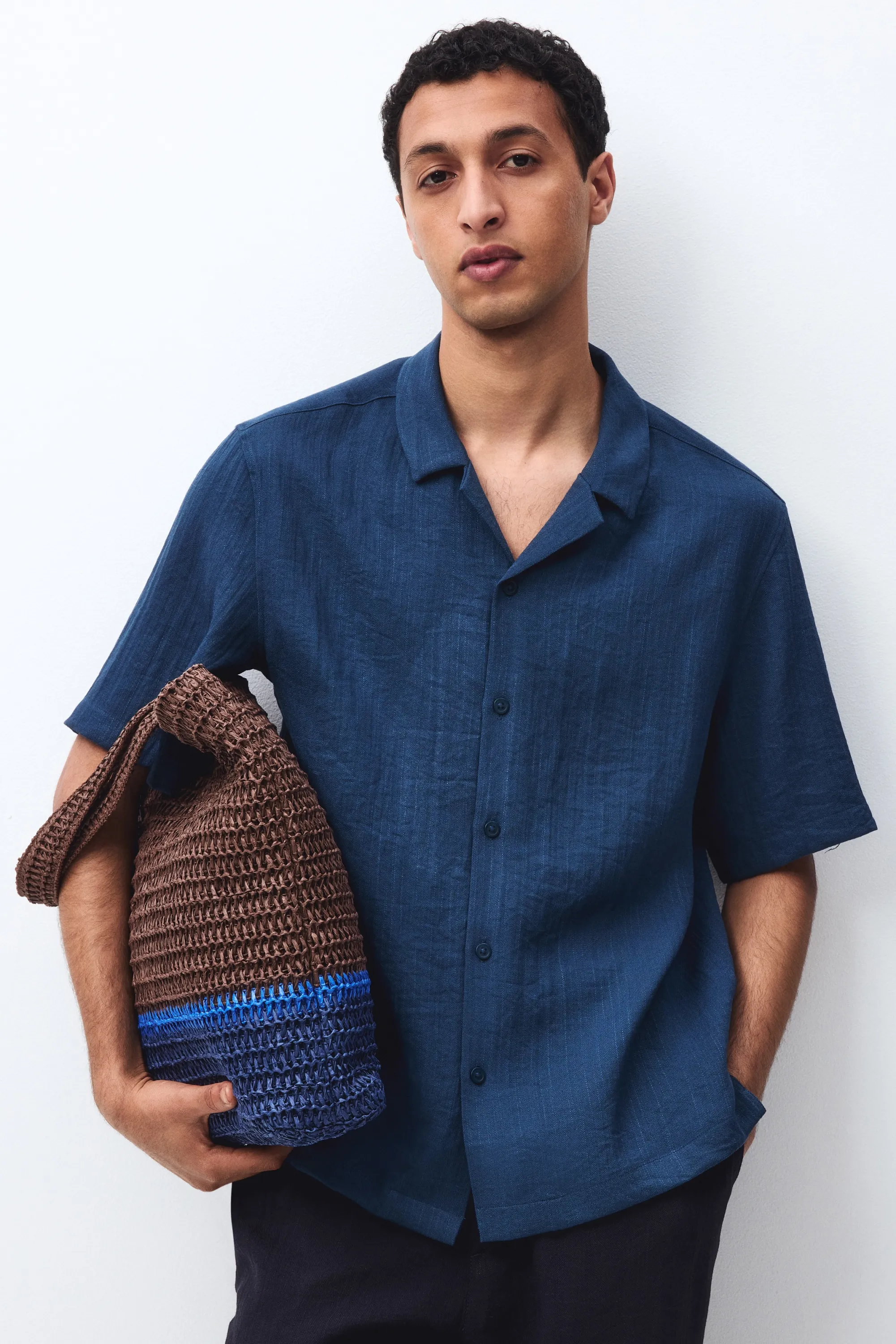 Chemise Relaxed Fit avec col cubain - Bleu foncé