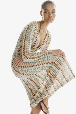 Robe maxi façon crochet - Beige clair/motif — photo 2