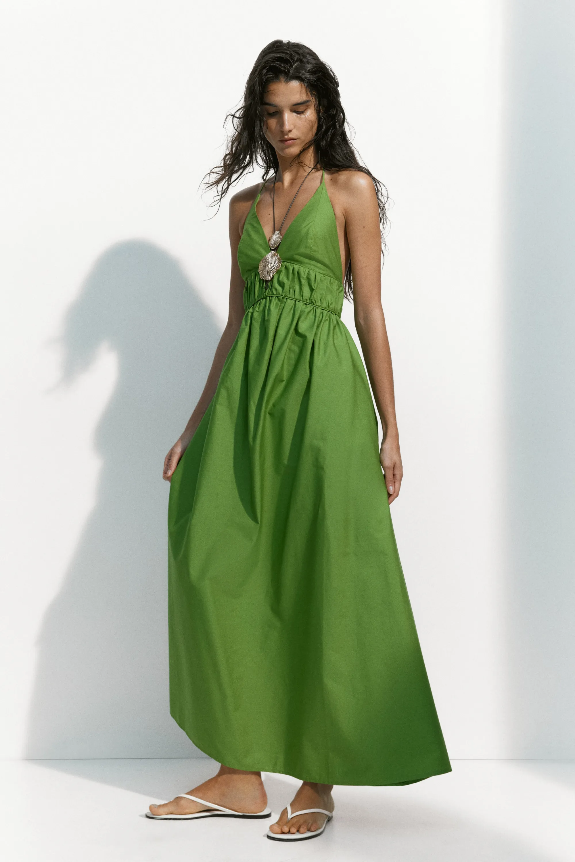 Robe dos nu en popeline - Vert