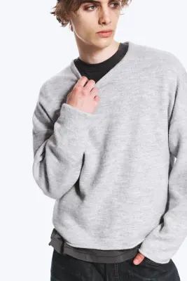 Pull carré en maille - Mélange gris clair — photo 4