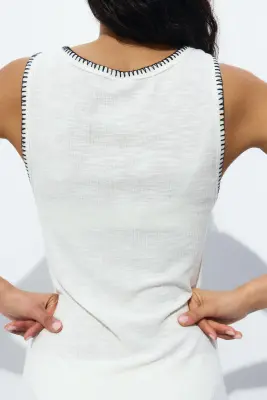 Rib-knit dress - Blanc/noir — photo 2