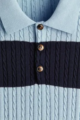 Polo Regular Fit en maille torsadée - Bleu clair/rayé — photo 5
