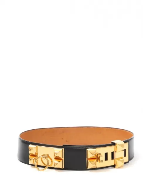 Ceinture collier de chien en cuir noir et détails dorées Prix boutique 3400€