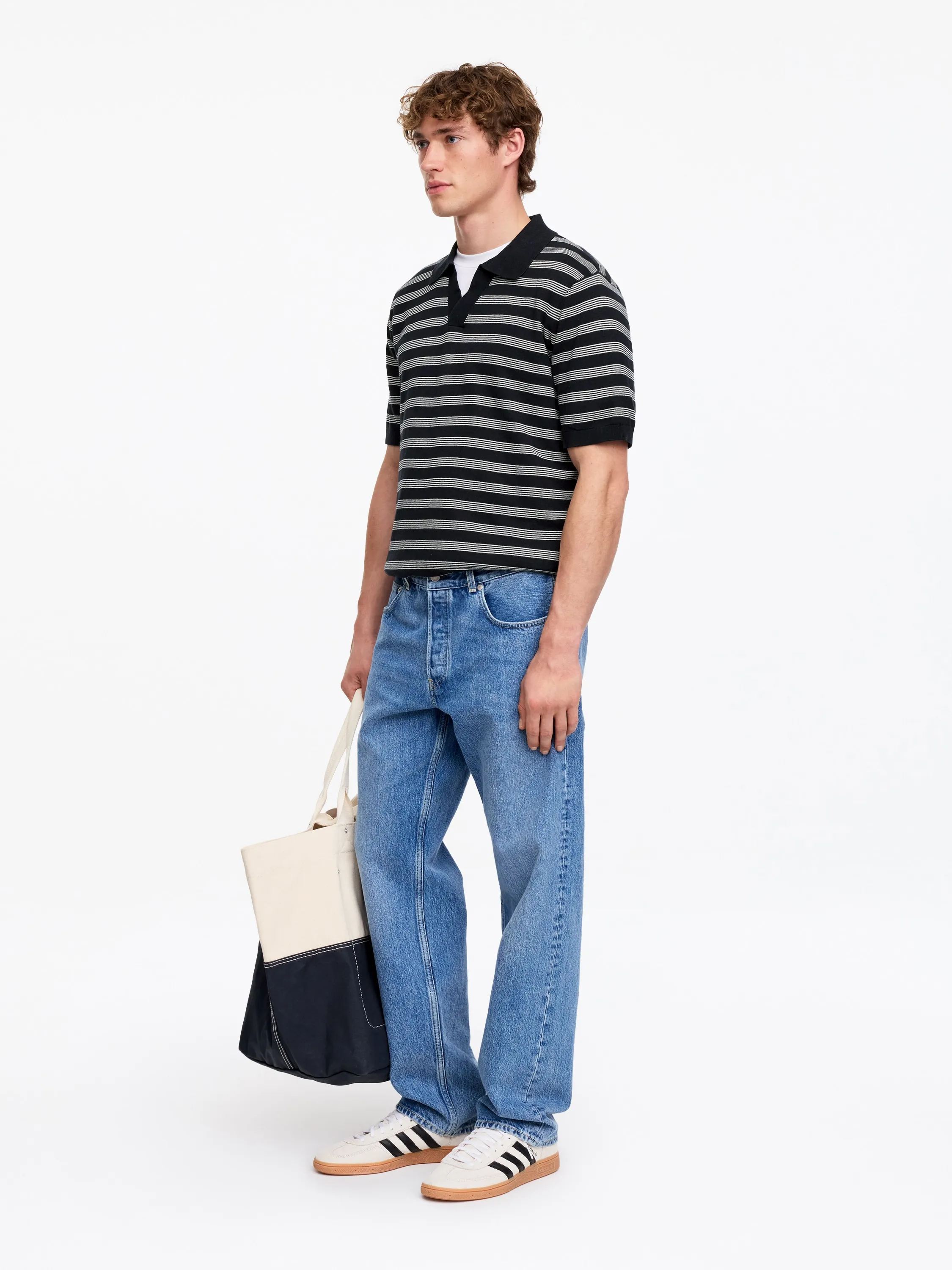 Polo en lin et coton - Bleu foncé