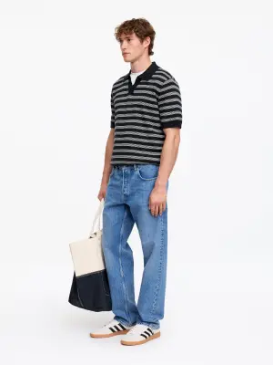Polo en lin et coton - Bleu foncé — photo 1
