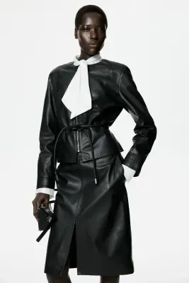 Veste péplum en tissu enduit - Noir — photo 3
