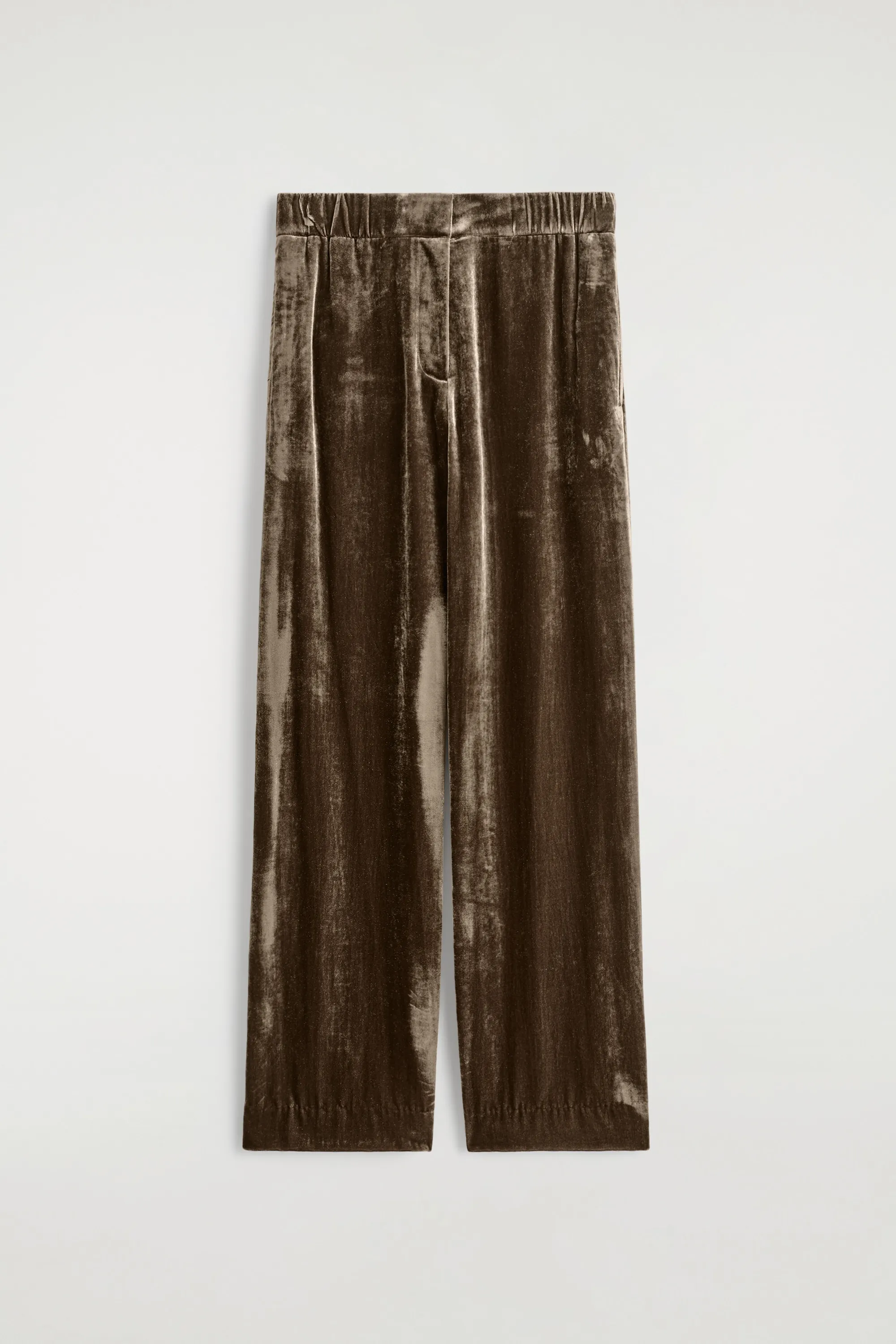 PANTALON DROIT ÉLASTIQUE EN VELOURS - BRUN