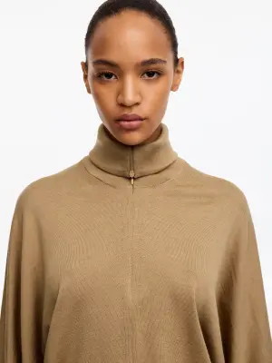 Pull demi-zippé en laine mérinos - Beige — photo 3