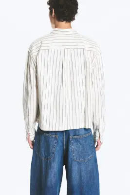 Chemise carrée décontractée en popeline - Blanc rayé — photo 2