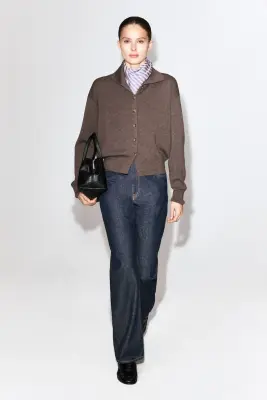 CARDIGAN À COL CHEMINÉE EN LAINE MÉRINOS - BRUN CHINÉ — photo 2