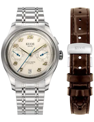 KUOE ROYAL SMITH 90-010 IVORY X GRAINY FINISH DIAL / MIXED-LINK BRACELET / EXHIBITION CASEBACK — photo 1