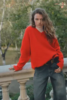 Pull en laine mélangée - Rouge vif — photo 1
