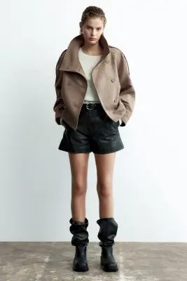 Veste à fermeture croisée avec col entonnoir - Taupe — photo 2