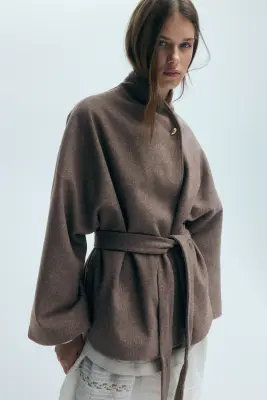 Manteau oversize en feutre - Taupe foncé — photo 2