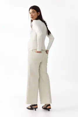 MAMA Wide High Waist Ankle Jeans - Crème — photo 3