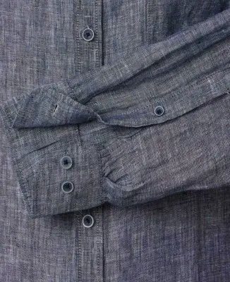 CASA MODA CHEMISE LIN COL MAO Marine chiné — photo 5