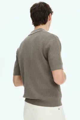 Polo Regular Fit en maille torsadée - Beige foncé — photo 3