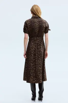 Robe chemise à manches courtes - Beige/imprimé léopard — photo 1
