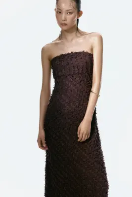 Robe bandeau frangée - Marron foncé — photo 2