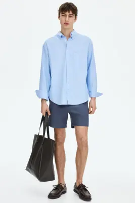 Short chino Regular Fit en coton - Bleu ancien — photo 1