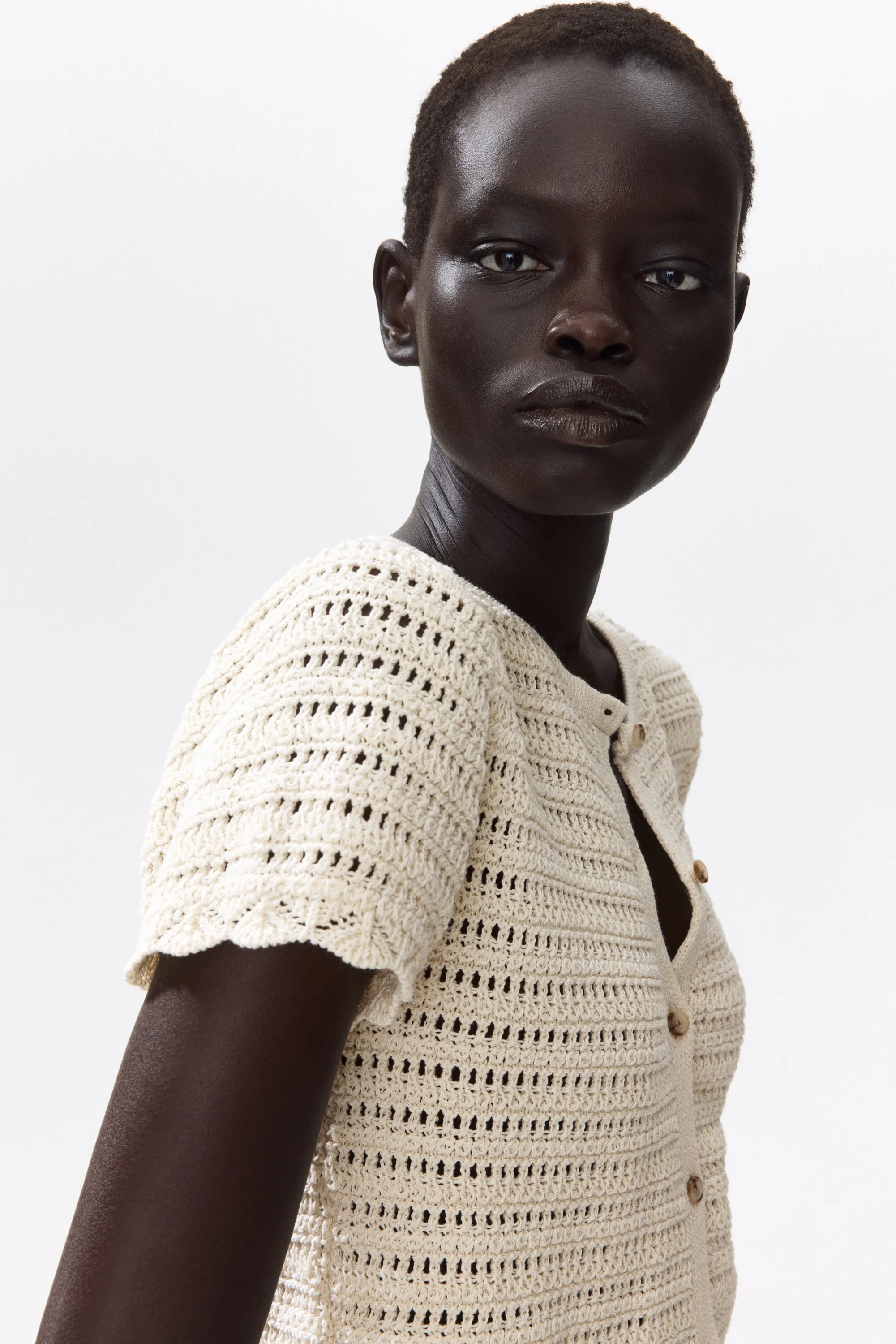 Gilet en maille pointelle - Crème