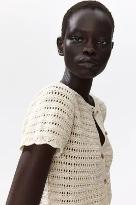 Gilet en maille pointelle - Crème — photo 1