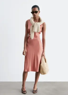 Robe combinaison midi à col en V - Pêche — photo 3