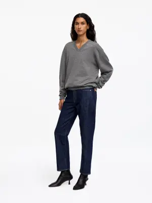 Pull à col en V en laine mérinos - Gris chiné — photo 1