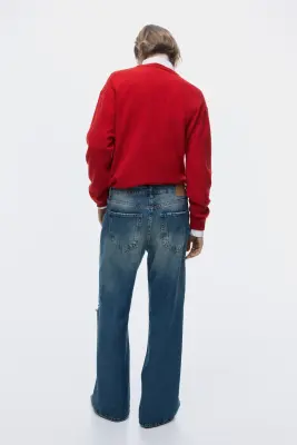 Wide Leg Regular Waist Jeans - Bleu denim — photo 3