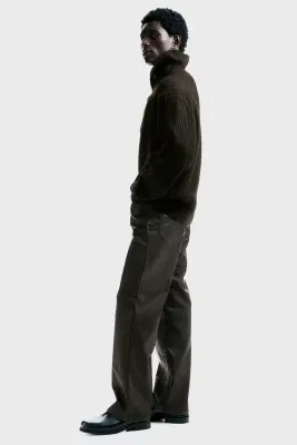 Pantalon Relaxed Fit en tissu enduit - Marron — photo 4