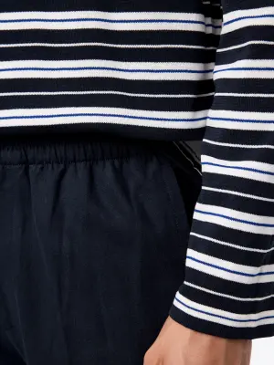 Pantalon ample en mélange de lin - Bleu foncé — photo 3