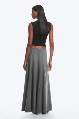 Jupe longue taille mi-haute à panneaux - Gris foncé chiné — photo 3
