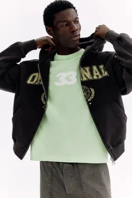 Veste imprimée Oversized Fit avec capuche et zip - Noir/Original — photo 2