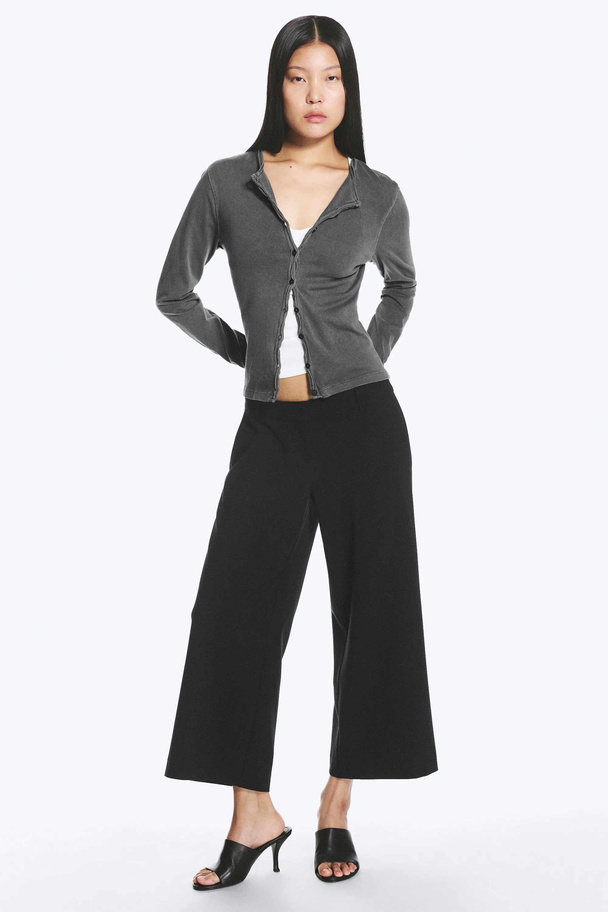 Cardigan ajusté en jersey - Gris foncé délavé
