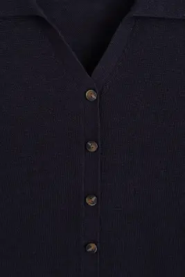 CHEMISE À MANCHES COURTES EN MAILLE DE LIN-MÉRINOS - BLEU MARINE — photo 5