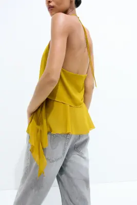 Top dos nu avec panneaux drapés - Jaune moutarde — photo 2