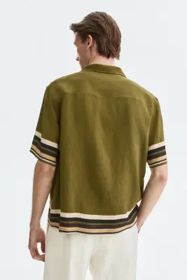 Chemise Relaxed Fit avec col cubain - Vert kaki foncé — photo 3