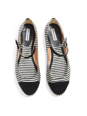 Espadrilles babies SEBILLE en soie rayée noir et blanc et suède noir Px boutique 450€ Taille 38 — photo 2