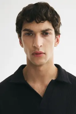 Polo Relaxed Fit en maille texturée - Noir — photo 2