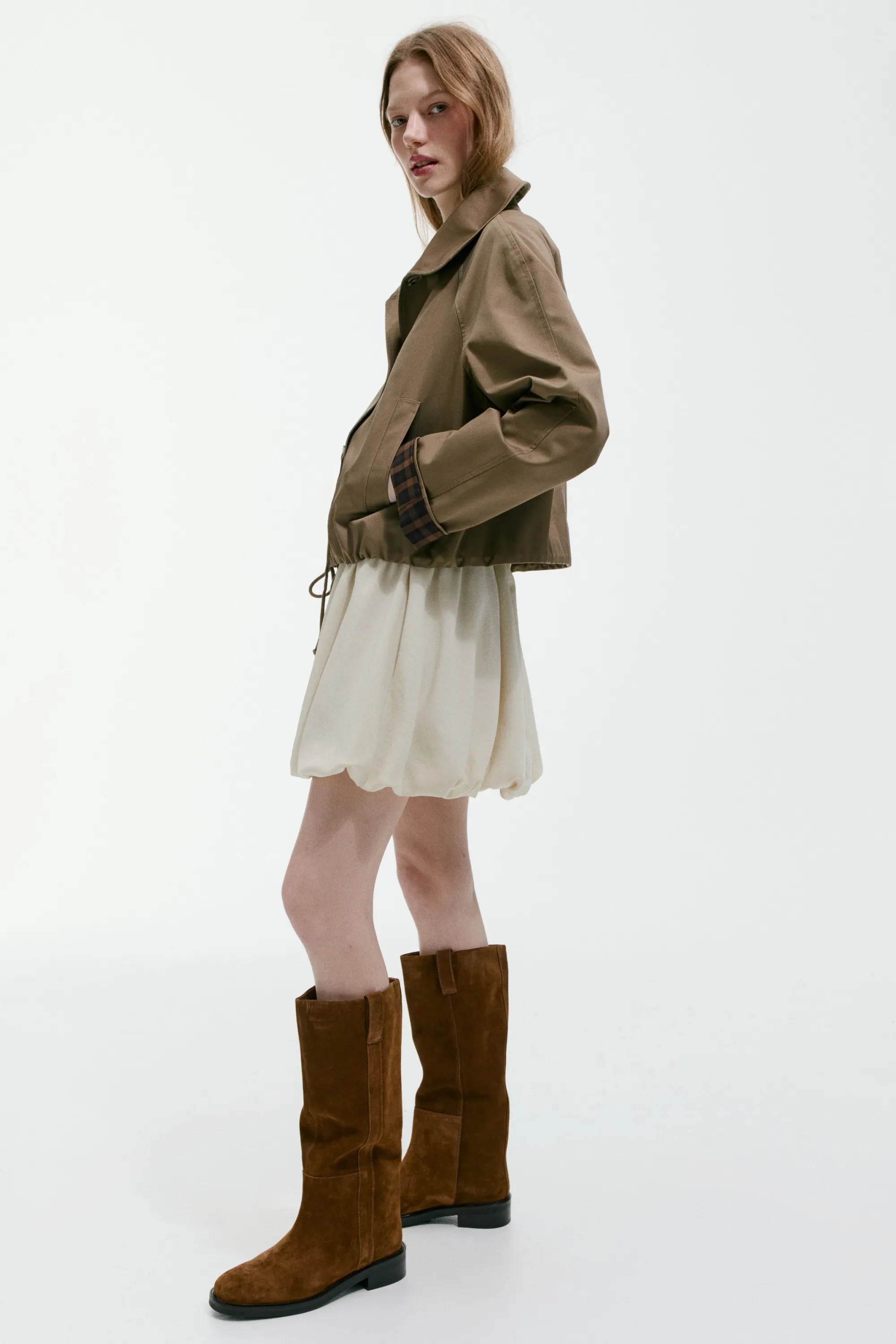 Bottes de hauteur genou en cuir velours fendu - Marron clair