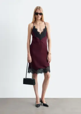 Robe nuisette à bordures en dentelle - Rouge foncé — photo 1
