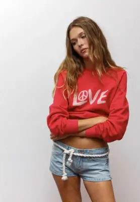 Nouveau ! RE/DONE Sweatshirt Love And Peace Heritage Red — photo 3