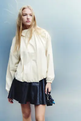 Veste à manches ballon avec col entonnoir - Jaune clair — photo 1