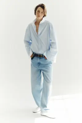 Baggy Barrel Regular Waist Jeans - Bleu denim clair — photo 1