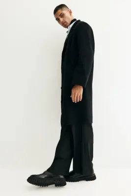 Manteau à fermeture droite en laine - Noir — photo 4