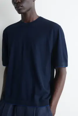 T-SHIRT SUPERPOSÉ EN MAILLE DE COTON - BLEU MARINE / BLEU COBALT — photo 3