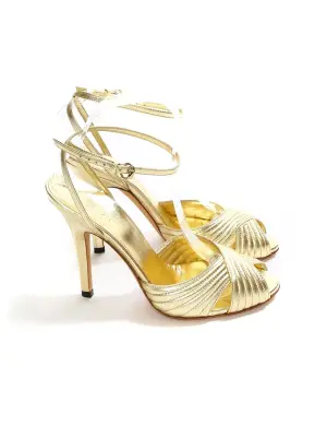 Sandales à talon et bride cheville en cuir doré NEUVES Px boutique 500€ Taille 40 — photo 5
