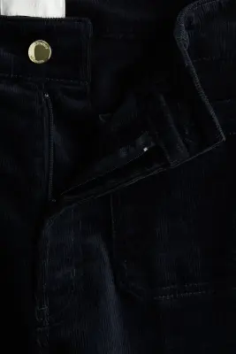 Pantalon évasé en velours côtelé - Bleu marine — photo 1